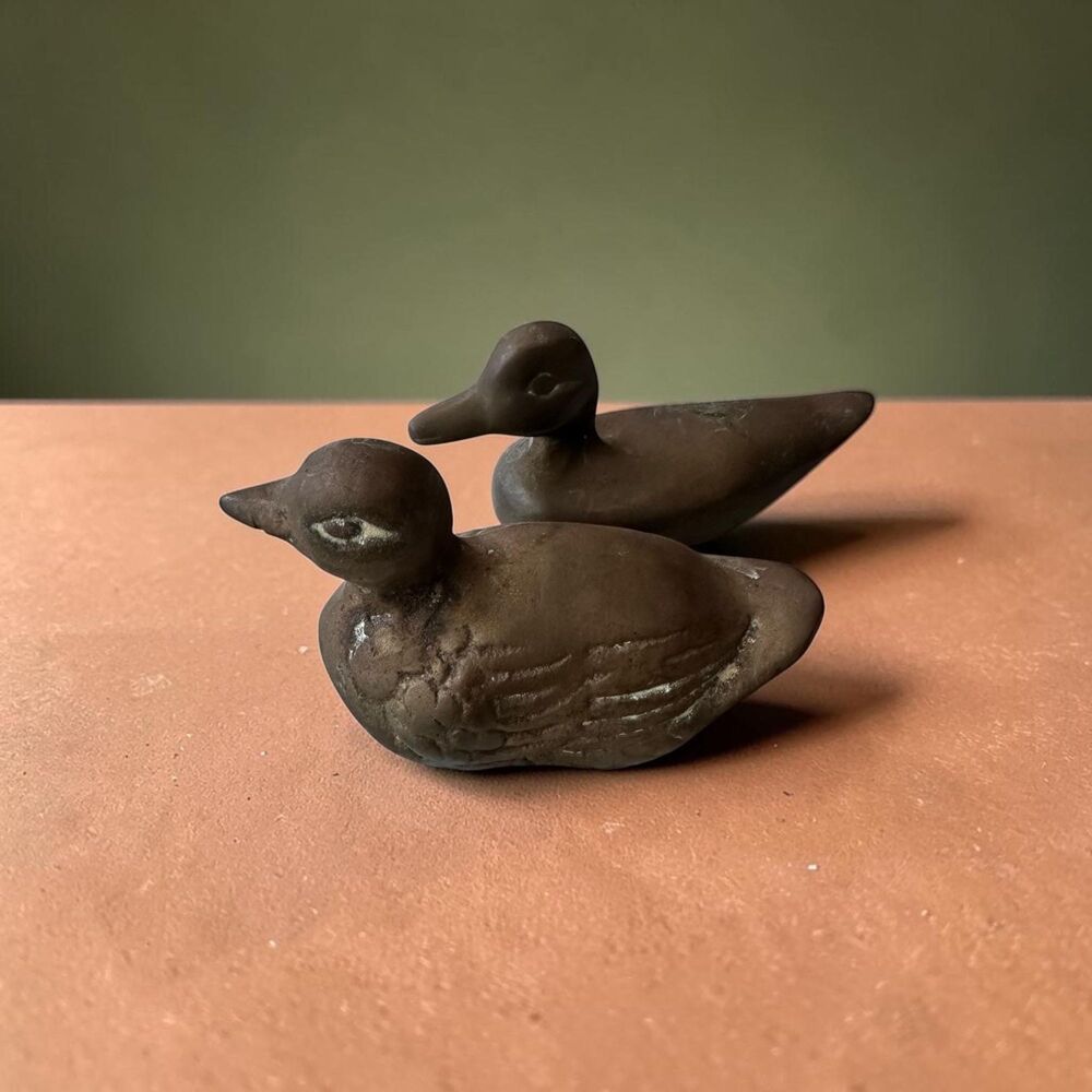 Vintage Solid Brass Miniature Ducks x 2,  Small Brass Duck Decoys Paperweight